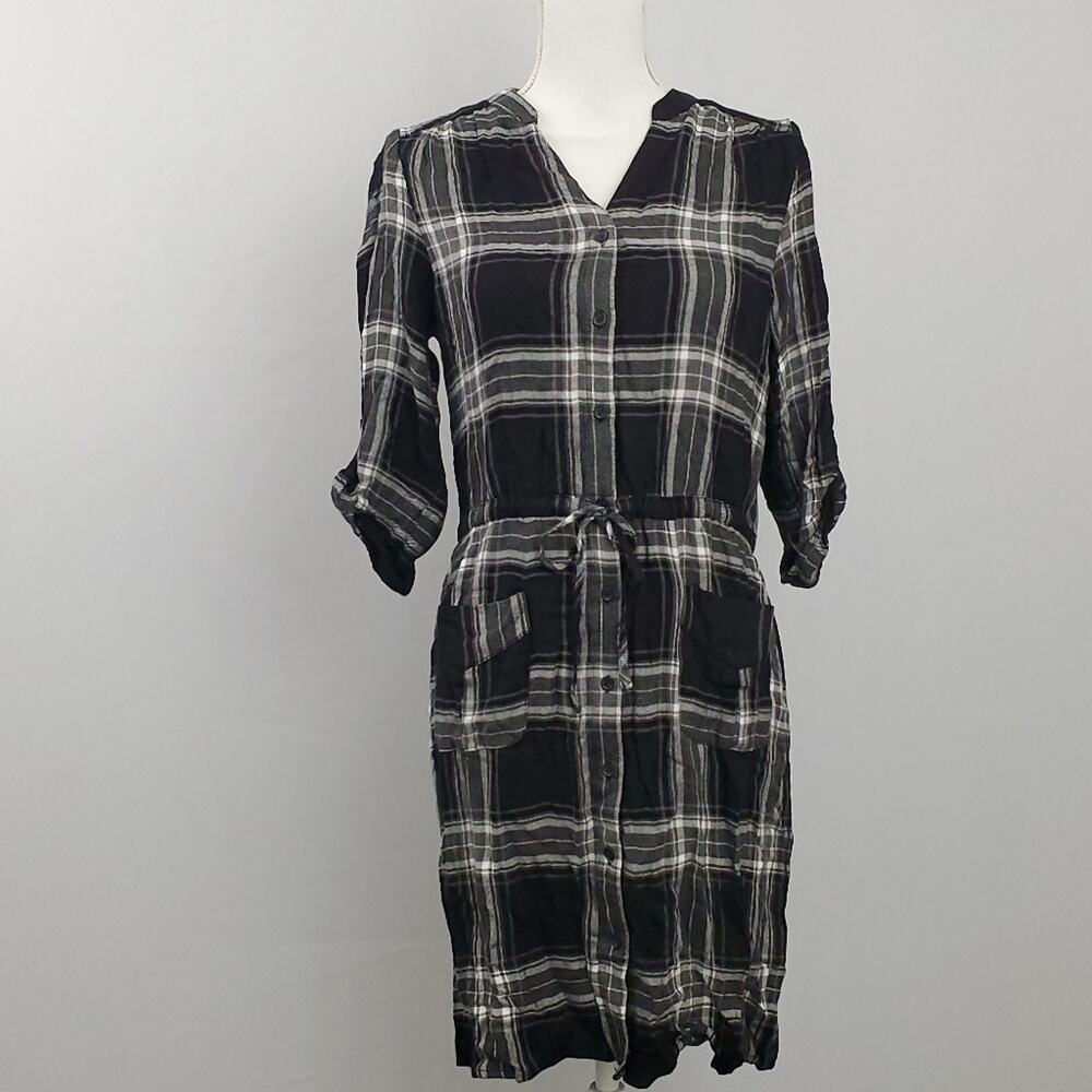 NWT Spense Black White Plaid Shirtdress Pockets Size 10 Old Money Quiet Luxury - Picture 3 of 10